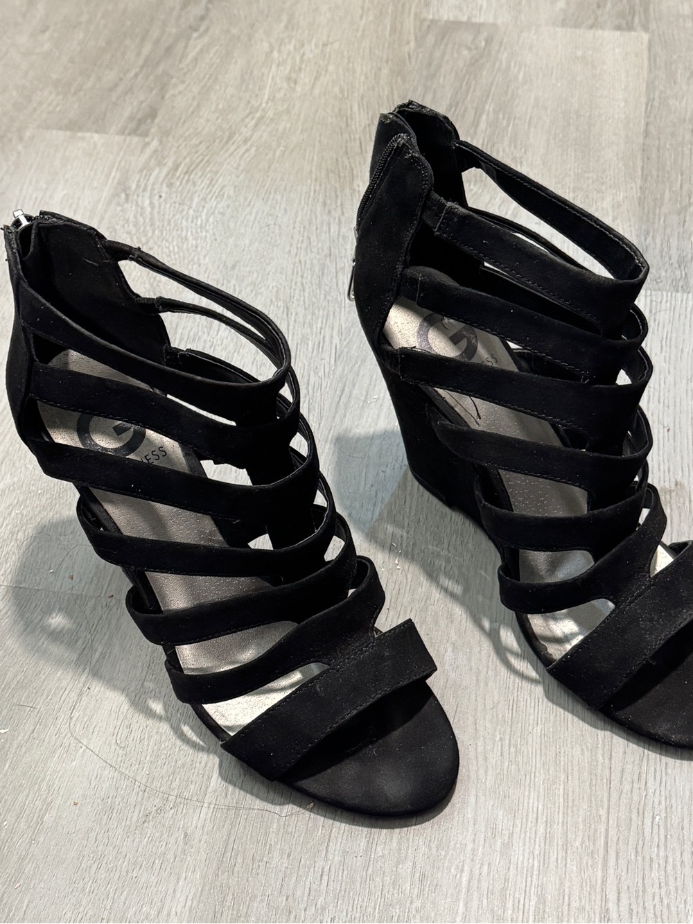 G by Guess Black Strappy Wedge Sandals